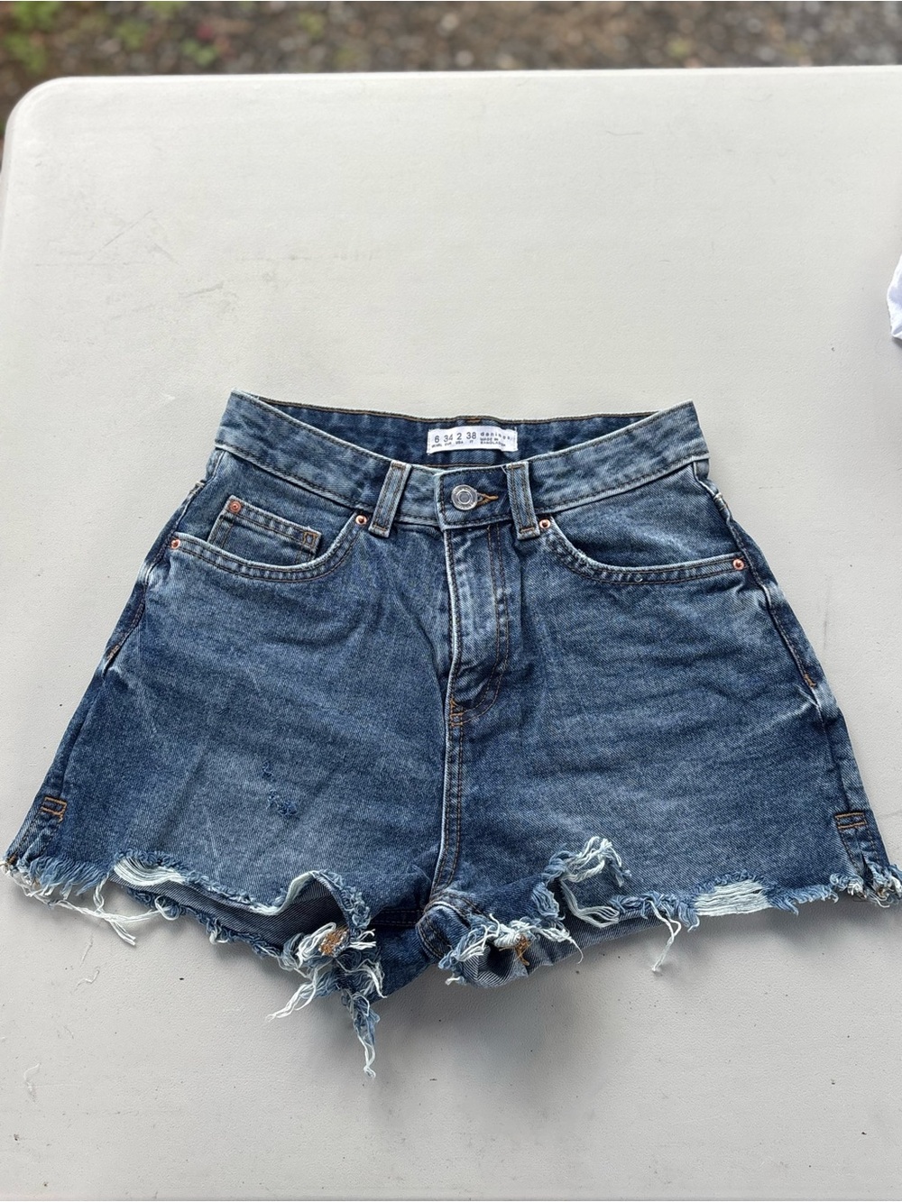 Primark Distressed High-Rise Denim Shorts - Blue